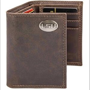 Zep-Pro Crazyhorse Brown LSU Tigers Men's Collegiate Trifold Leather Wallet